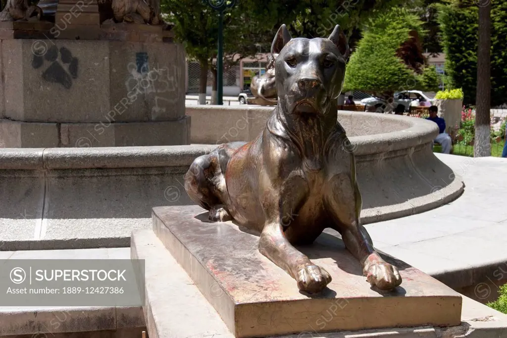 Bronze Statue Of A Dog On Plaza 10 De Febrero, Oruro, Bolivia