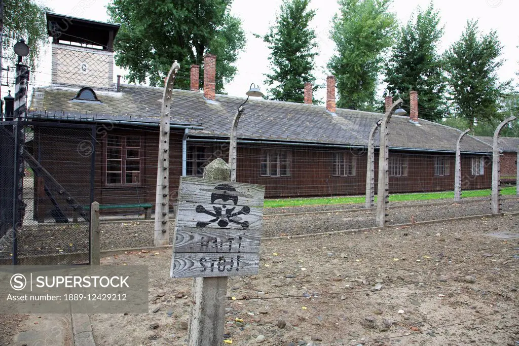 Stop Sign, Auschwitz Concentration Camp Perimeter, Oswiecim, Malopolska, Poland