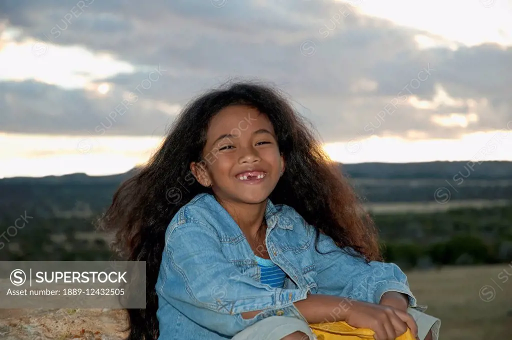 Girl By La Fenetre Rock Formation, Isalo National Park, Fianarantsoa Province, Madagascar