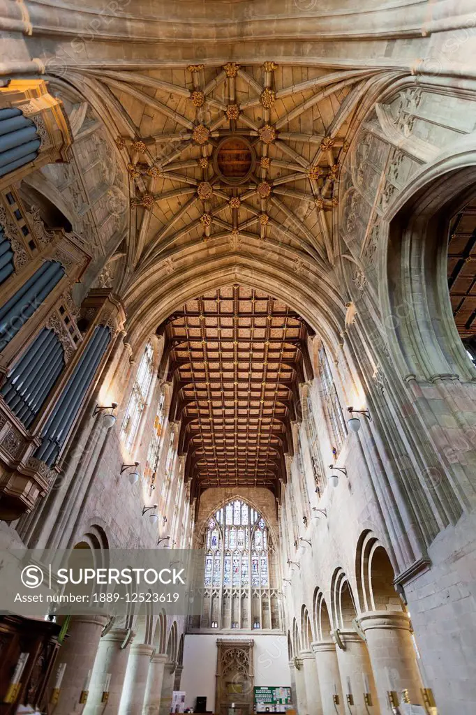 Great Malvern Priory interior; Malvern, Worcestershire, England