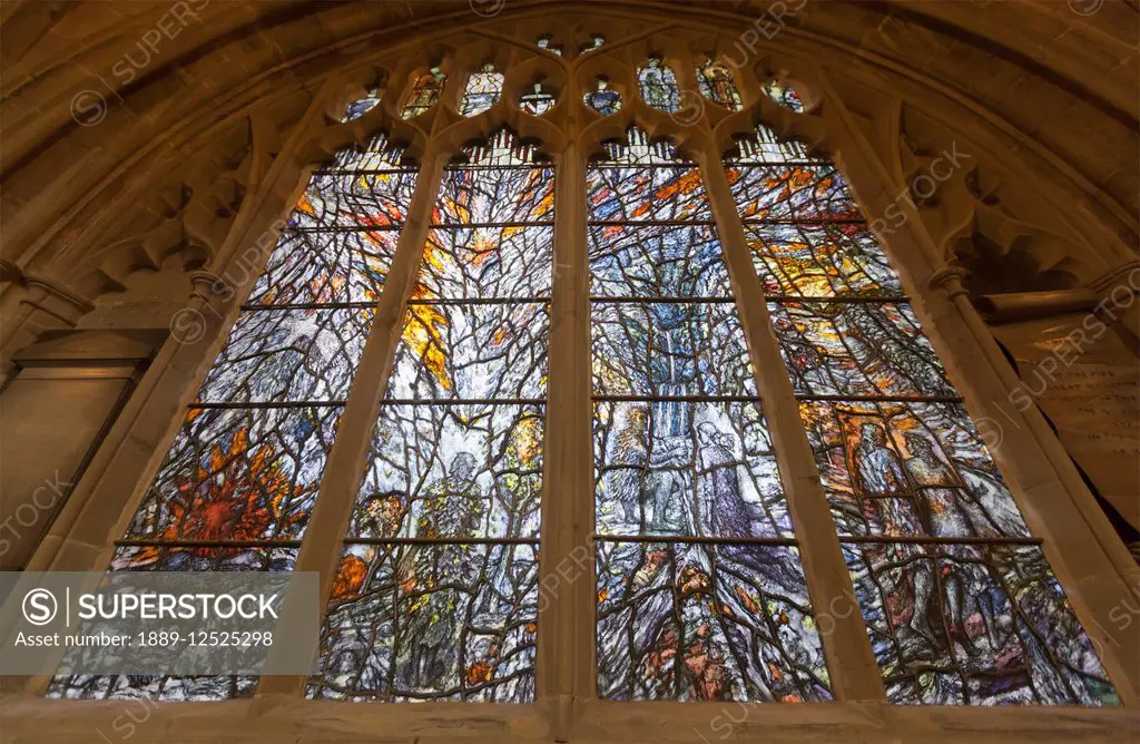 Modern stained glass in Great Malvern Priory; Malvern, Worcestershire, England