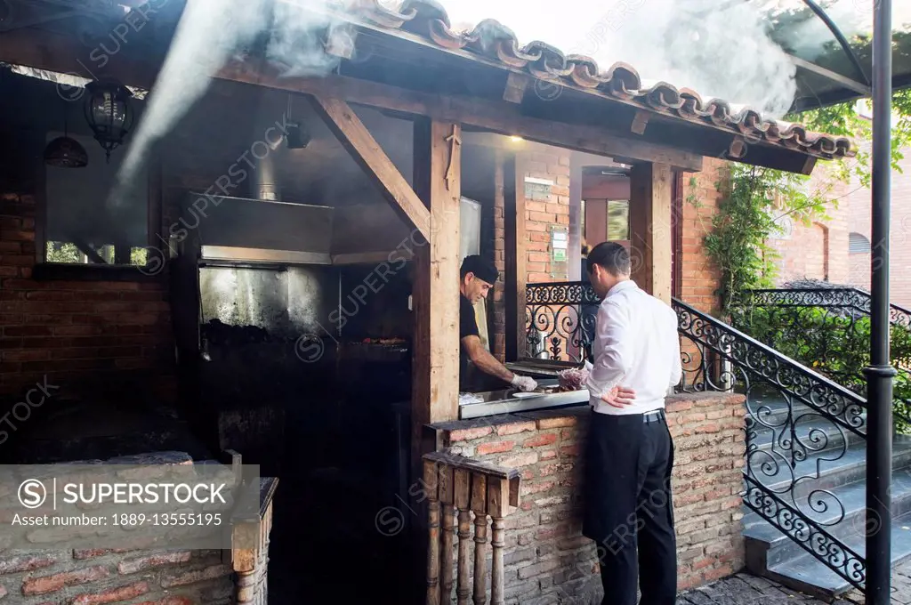 Barbecue station of the Bread House Georgian Restaurant; Tbilisi, Georgia