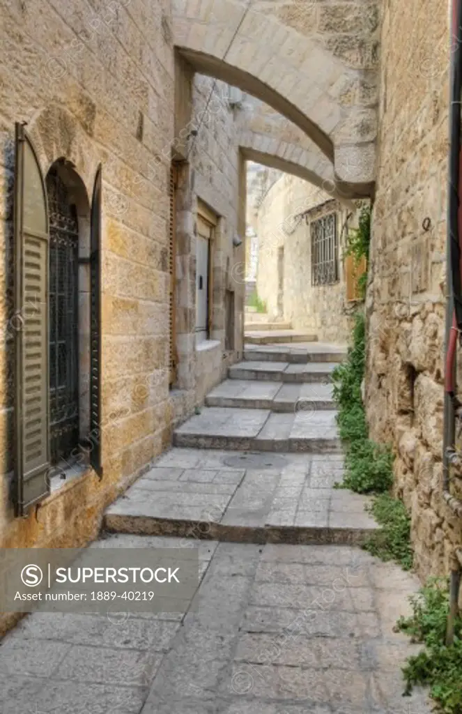 Jewish Quarter, Jerusalem, Israel; Stone alleyway in walled city