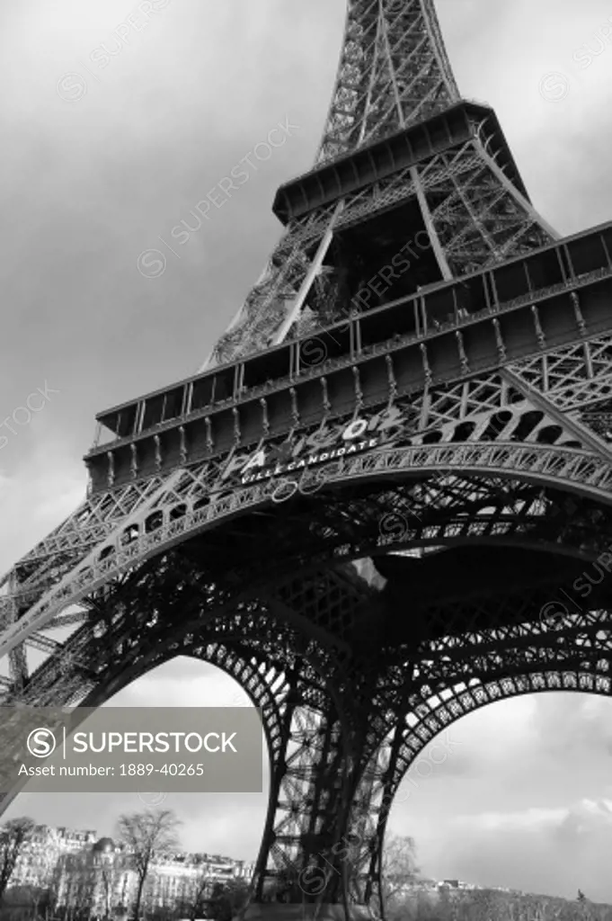 Paris, France; Low angle view of the Eiffel Tower