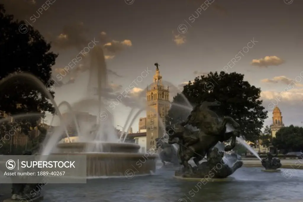 Kansas City, Missouri, USA; Ornate public fountain