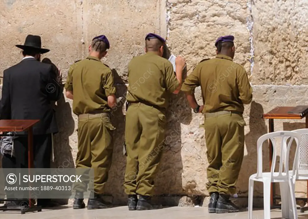 Soldiers praying at the Western Wall; Jerusalem, Israel