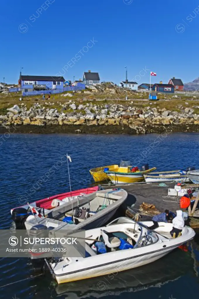 Boat marina at Port of Nanortalik on Island of Qoornoq; Province of Kitaa, Southern Greenland, Kingdom of Denmark