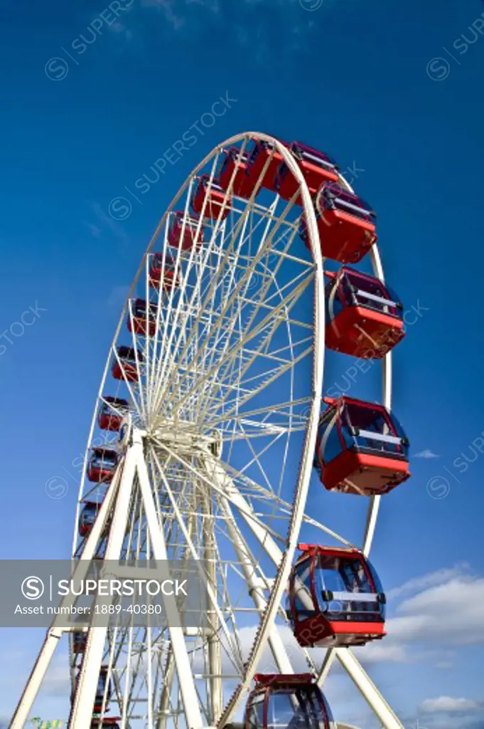 Ferris Wheel against clear sky; Bridlington, Yorkshire, England, UK