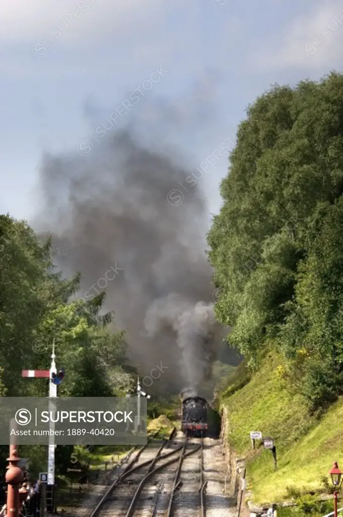 Train in motion; Goathland, North Yorkshire, England, UK
