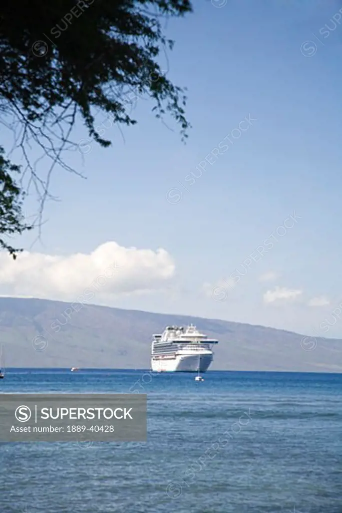 Distant view of cruise ship; Lahaina, Hawaii, USA