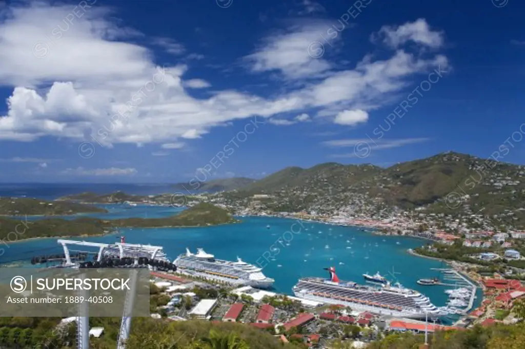 Havensight Cruise Ship Terminal, high angle view; Charlotte Amalie, St. Thomas Island, U.S. Virgin Islands