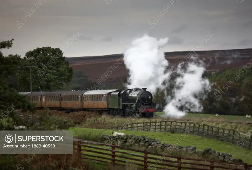 Train in motion; Grosmont, North Yorkshire, England, UK