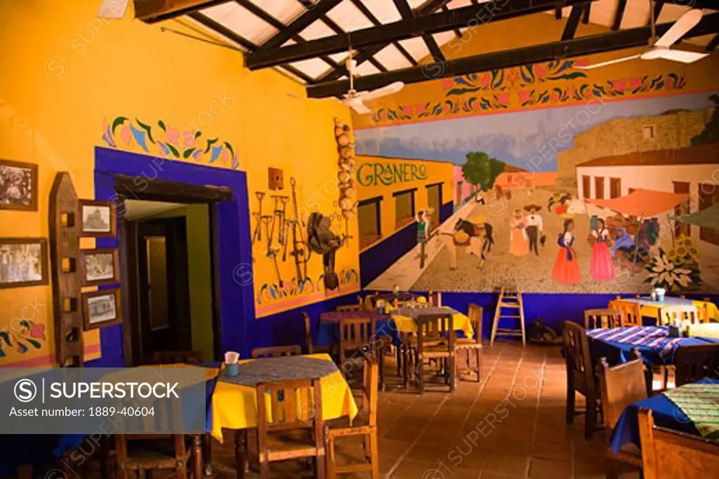 Interior of typical mexican restaurant; Concordia, Sinaloa, Mexico