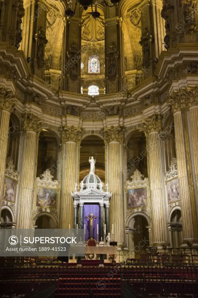 Interior of cathedral; Malaga, Malaga Province, Spain