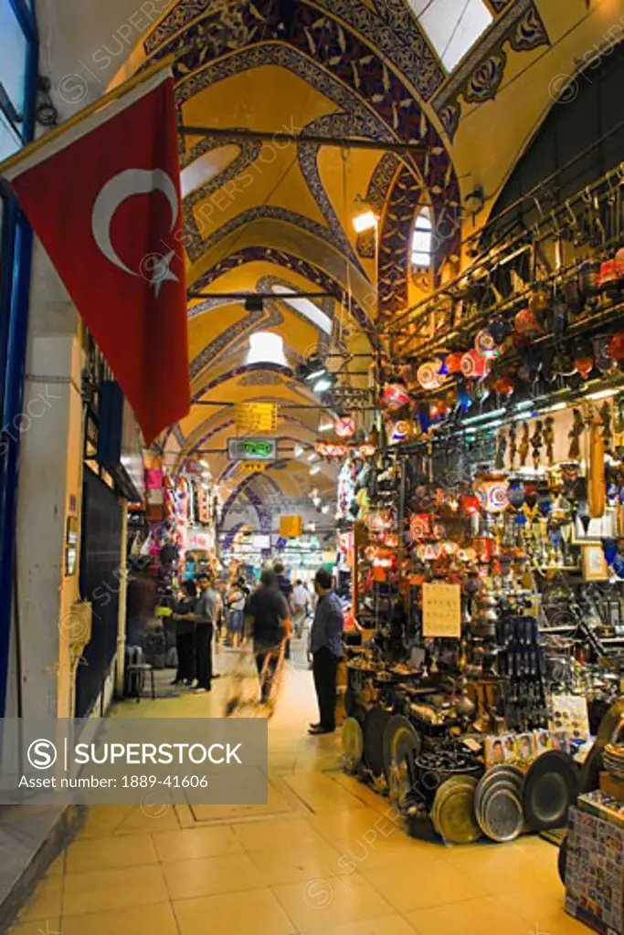 Grand Bazaar, Istanbul, Turkey; Interior of Turkish market place