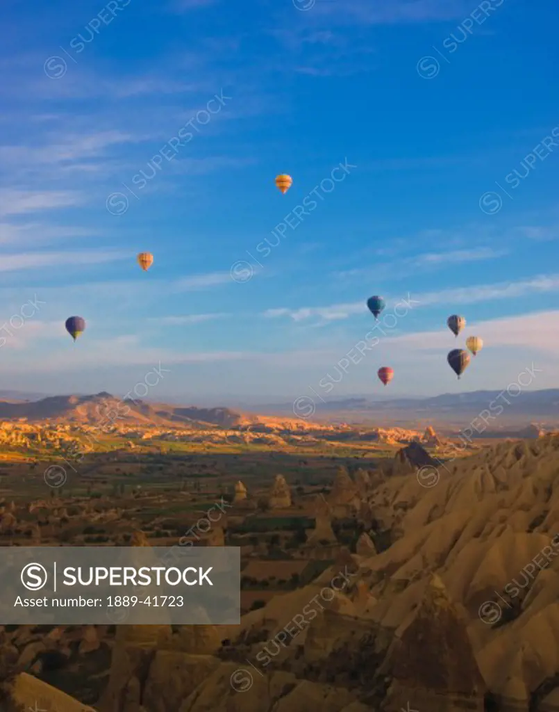 Balloons over Goreme valley; Cappadocia, Anatolia, Turkey