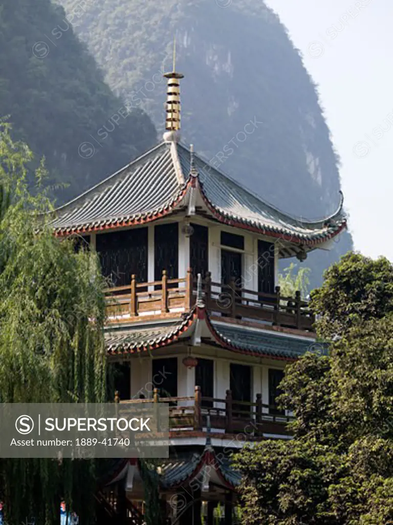 Traditional asian building in mountain area; 