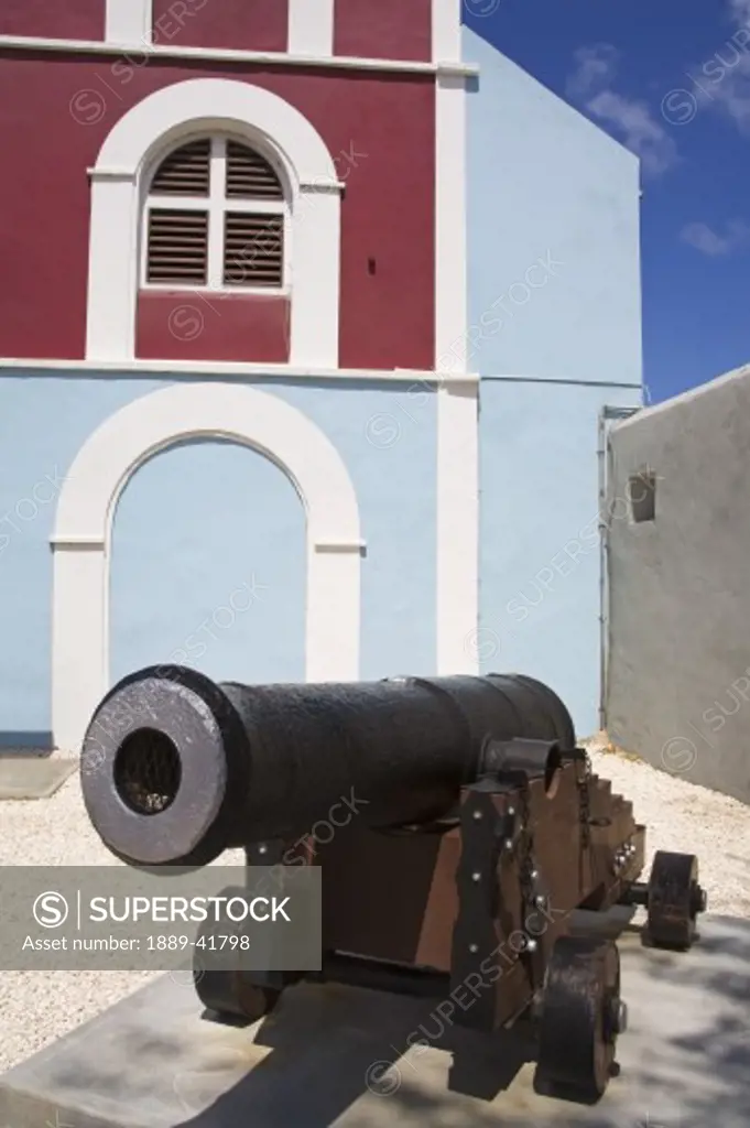 Cannon outside historic fort; Fort Zoutman Historical Museum, Oranjestad, Island of Aruba, Aruba, Kingdom of the Netherlands