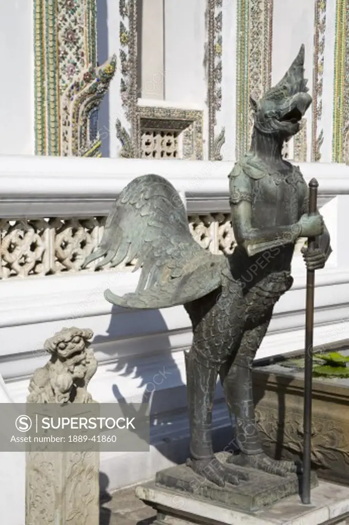 Statue guarding Phra Wiharn Yod at Royal Grand Palace in Rattanakosin District; Bangkok, Thailand