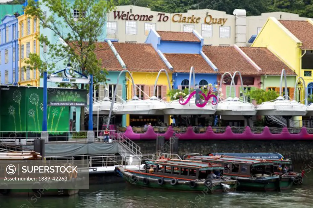 Clarke Quay, Singapore, Southeast Asia; Waterfront shopping mall 