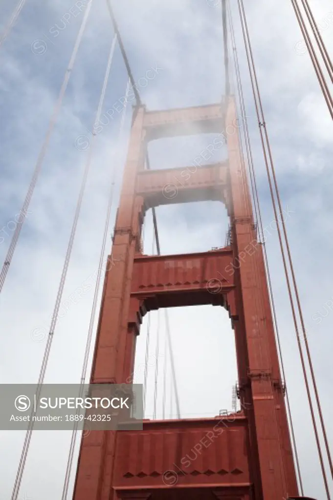 San Francisco, California, USA; Low angle view of Golden Gate Bridge