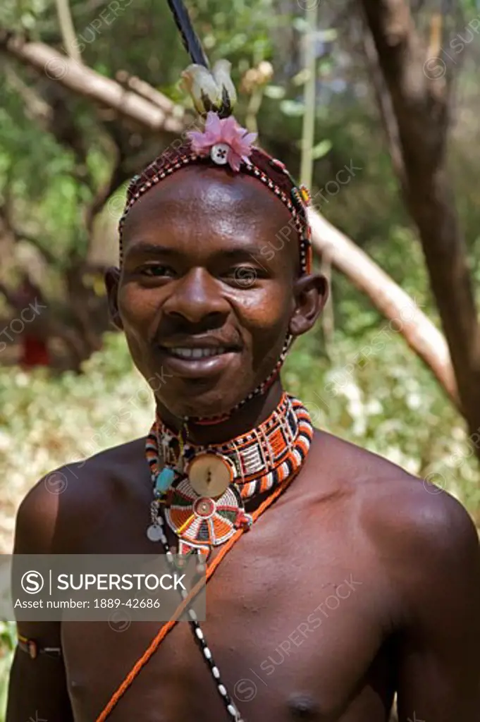 Kenya; Portrait of Samburu warrior