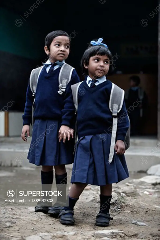 Pokhara, Nepal; Orphaned girls on their way to school