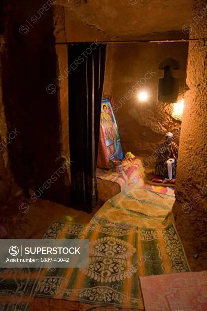 Lalibela, Ethiopia; Pilgrim inside St. George Church