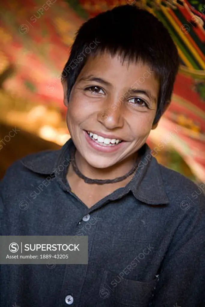 Lidderwat, Kashmir, India; Boy smiling at camera