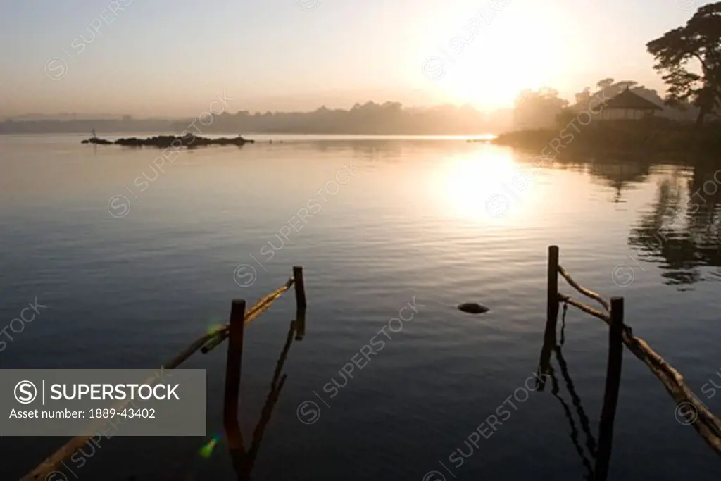 Ethiopia; Placid lake at sunset
