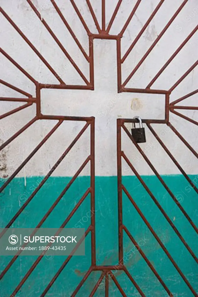 Haiti; Church gate with cross detail