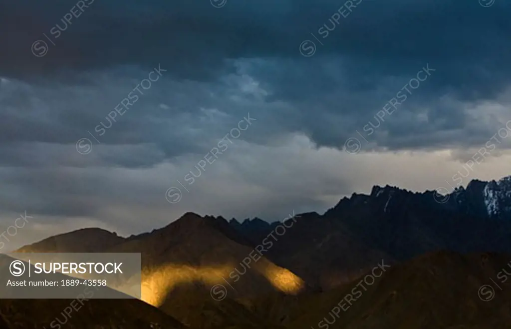 Lamayuru, Ladakh, India; Alpenglow on mountain range