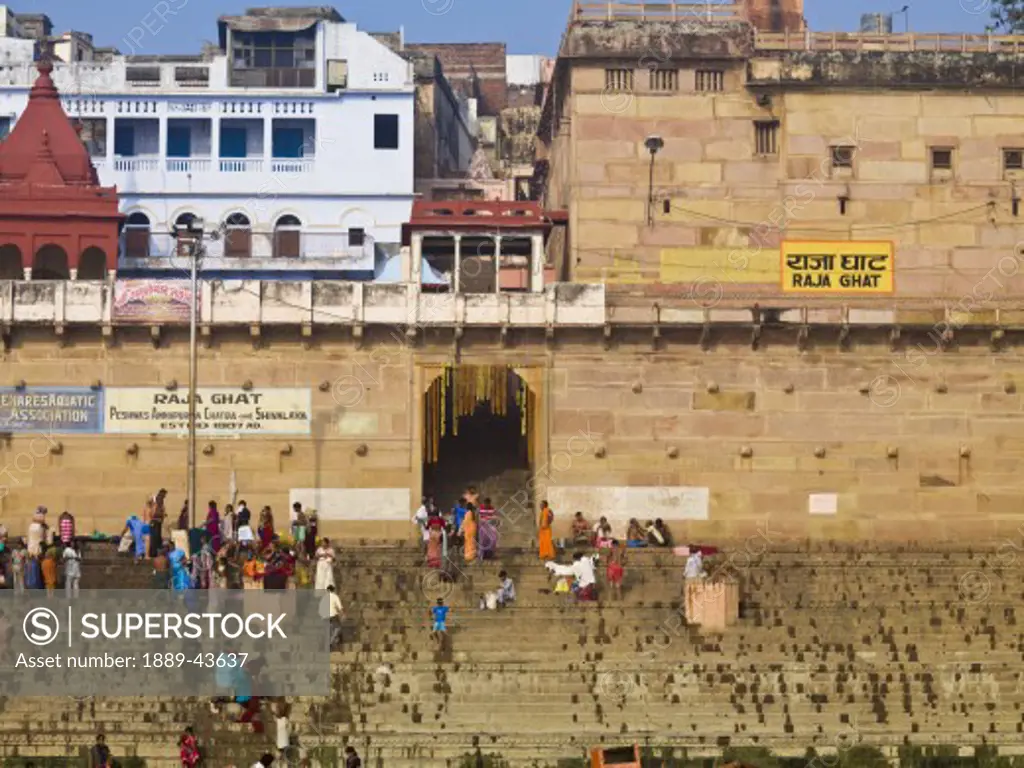 The Ganges,Varanasi,India;People on the ghats that lead to the river