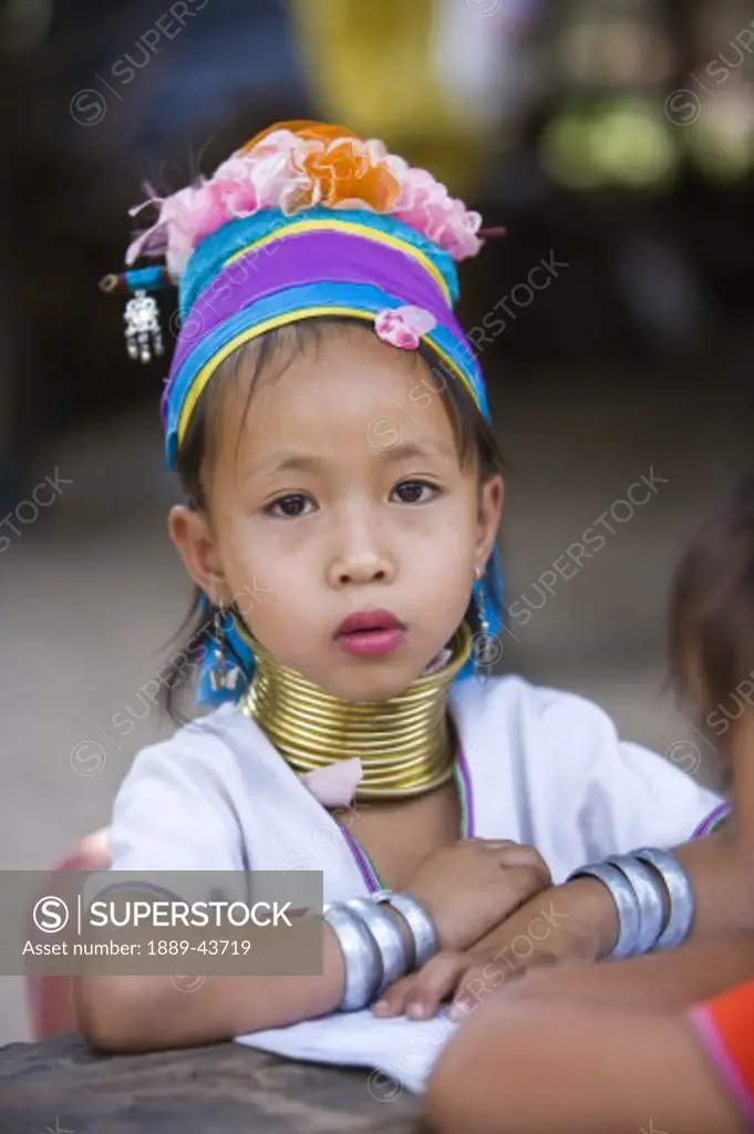 Chiang Mai,Thailand;Portrait of a young girl wearing a neckring