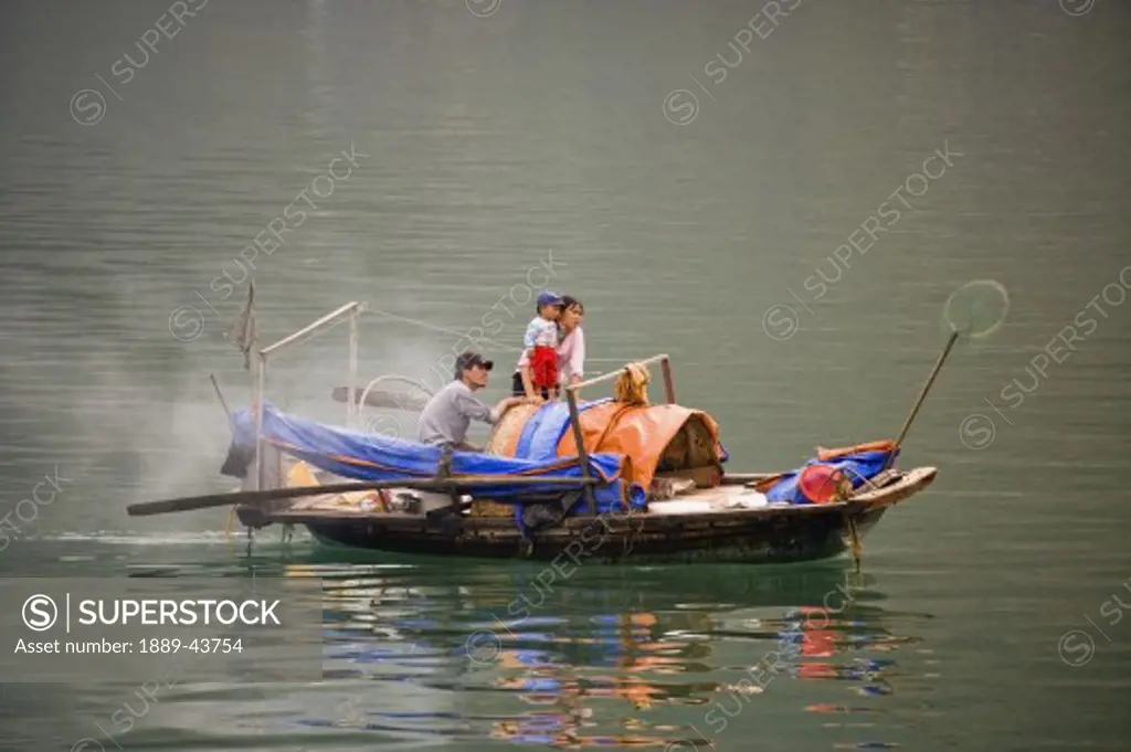 Vietnam;Vietnamese family living on fishing boat Halong Bay Vietnam