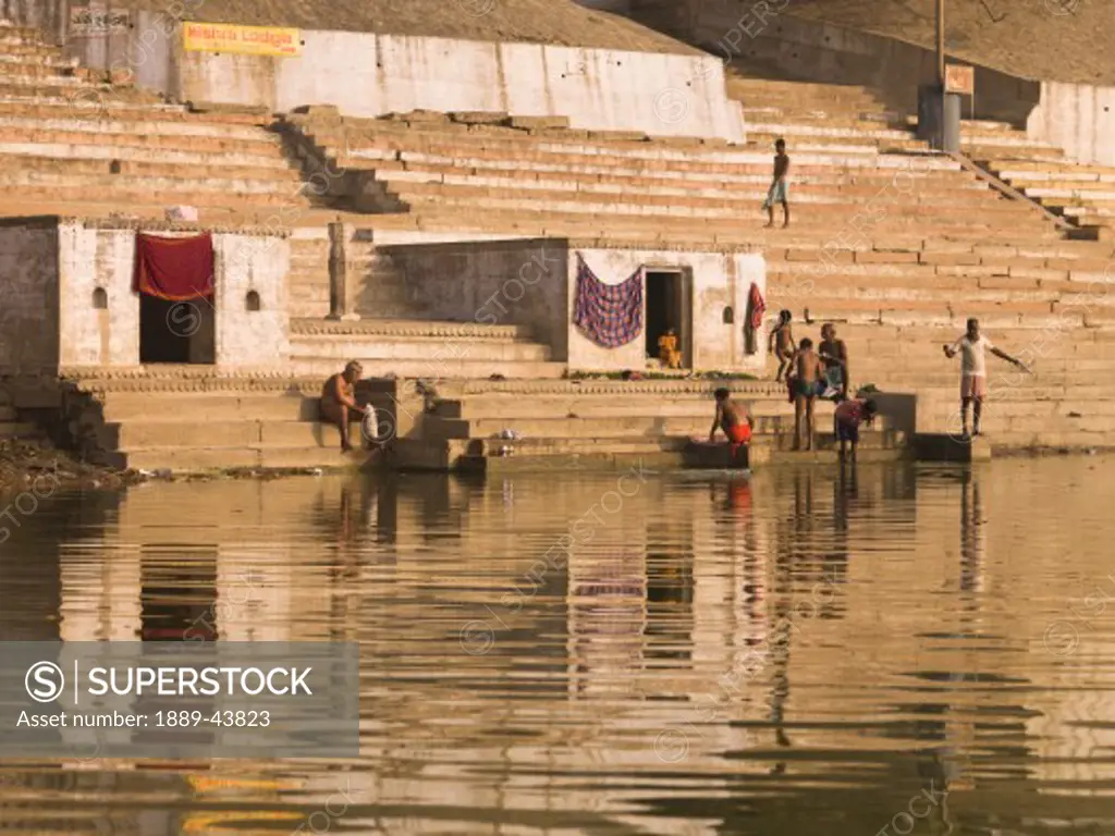 The Ganges,Varanasi,India;People bathing in the river