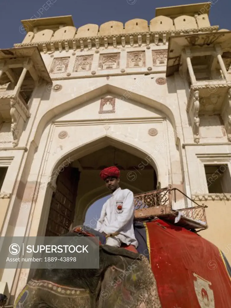 Amber Fort,Rajasthan,India;Man sitting on elephant