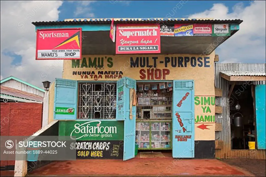 Kenya,Africa;Shopfront of a general store