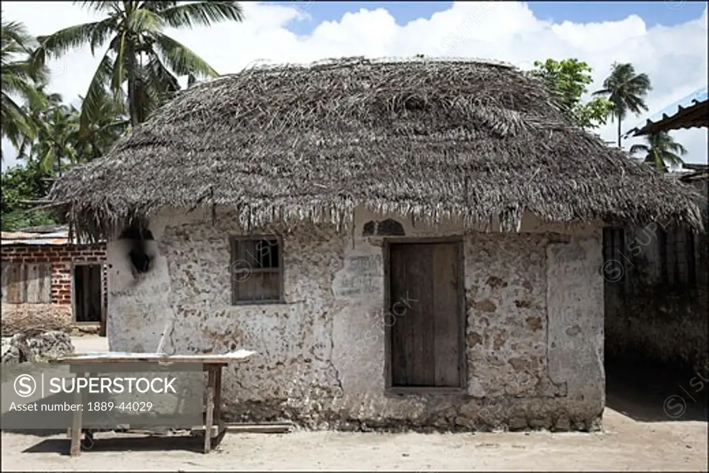 Pwani Mchangani,Zanzibar,Africa;Village hut with thatched roof 