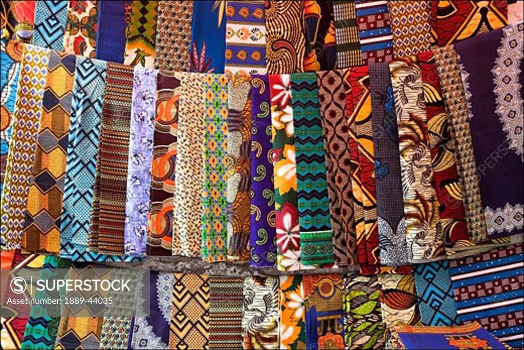 Zanzibar,Africa;Colourful display of silks