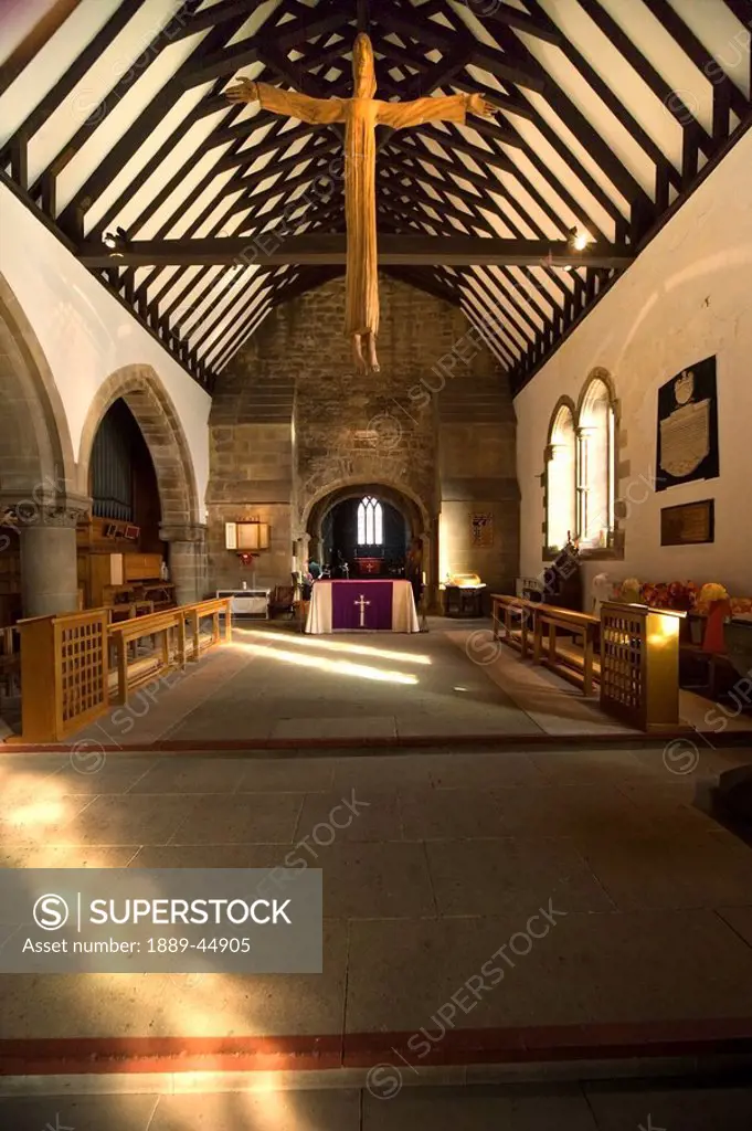The interior of a small church