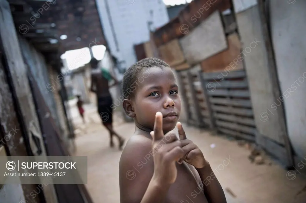 Young boy pointing, Bahia, Brazil