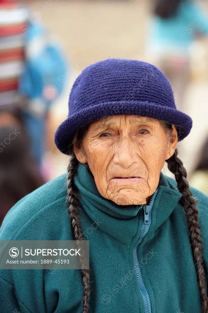 Portrait of sad looking senior woman, Lima, Peru