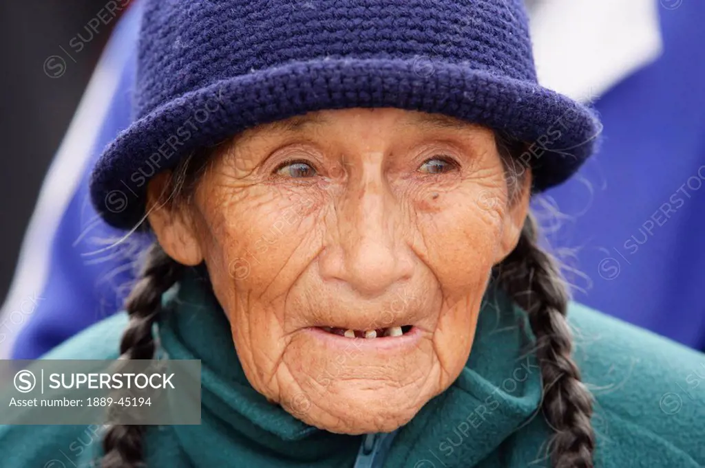 Portrait of toothless senior woman, Lima, Peru