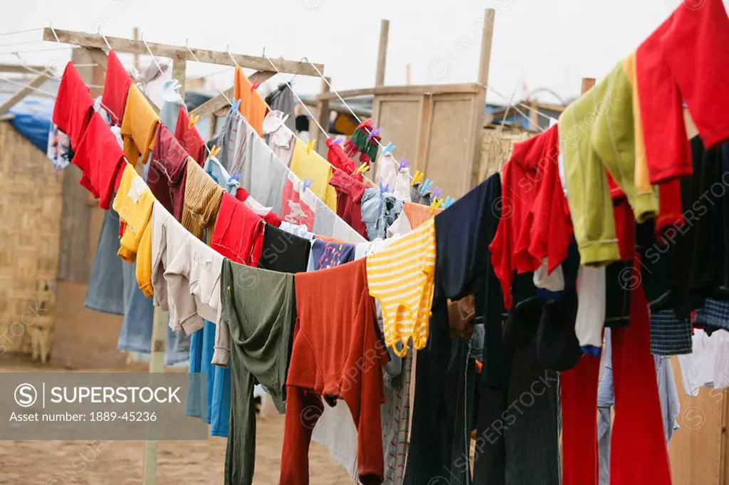 Laundry hanging on clothesline, Lima, Peru