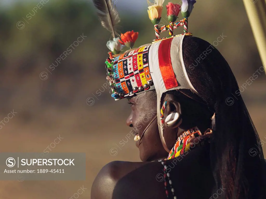 Woman in headdress, Samburu National Reserve, Kenya, Africa