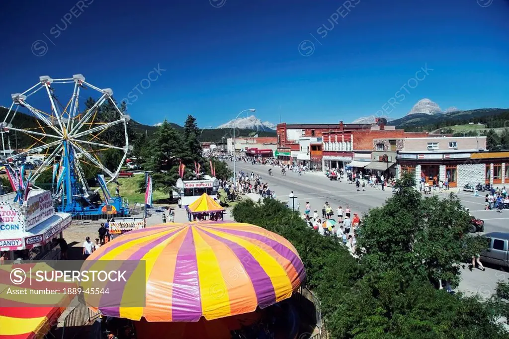amusement rides and main street, blairmore, alberta