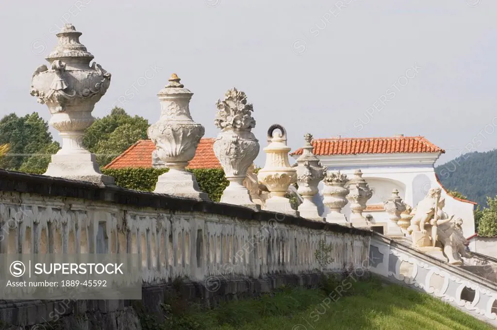 Stone vase sculptures, Krumlov Chateau, Cesky Krumlov, Czech Republic