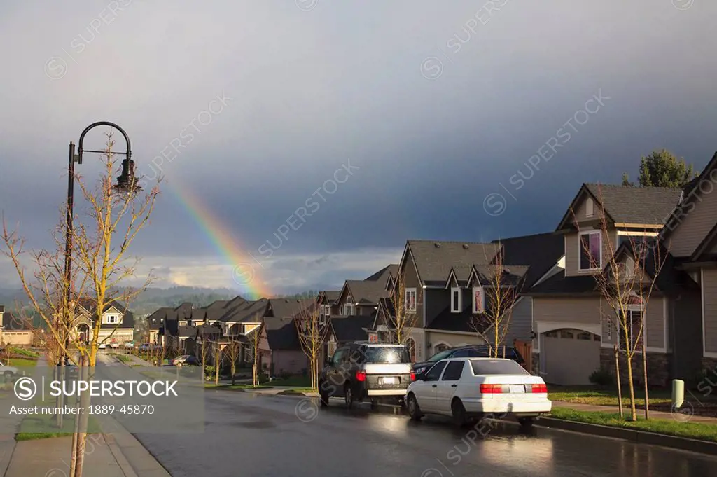 rainbow over residential area after the rain