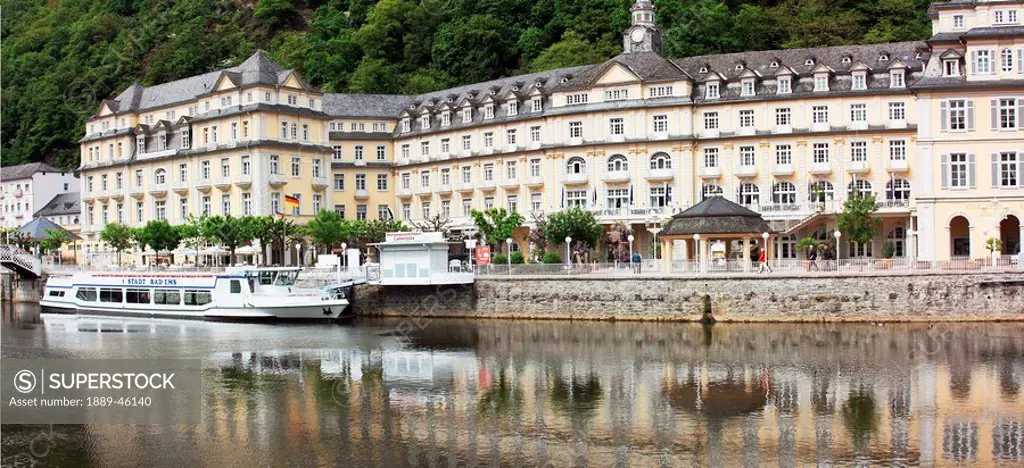 bad ems, rheinland_pfalz, germany, the river lahn and a building on the waterfront